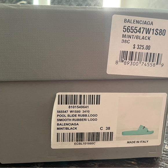 Balenciaga Mint Logo Pool Slides Size 38 - Picture 2 of 8
